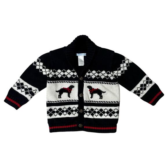 Janie and Jack Cardigan Sweater Knit 6 To 12 Mos Black Dog Shawl Collar Holiday - Picture 1 of 6
